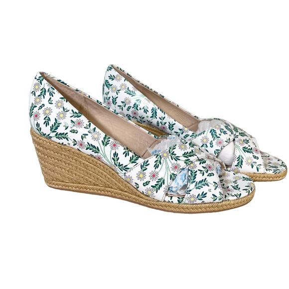 Jack Rogers Palmer White Daisy Crisscross Wedge Espadrille Heel - Main Image